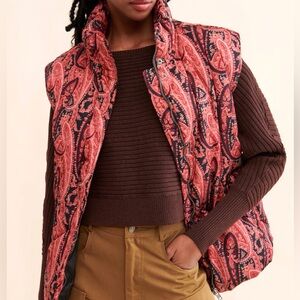 Free People Flora Red and Black Paisley Puffer Vest